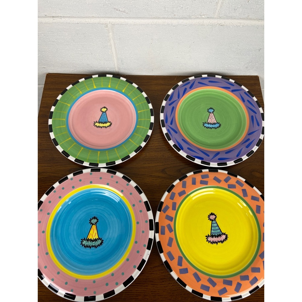 Outta Hand Amy‎ Hetrick Party Plates Set of 4 Colorful Birthday Celebration VTG